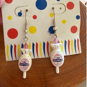 Vintage 2003 Charms Blow Pop Candy Dangle Earrings Y2K Novelty White Pink Retro